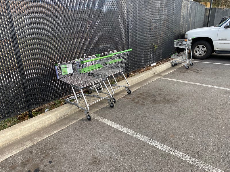 Photo of grocery carts in parking lot